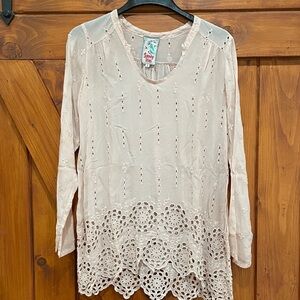 JOHNNY WAS Pale Pink Tunic Top Sz S